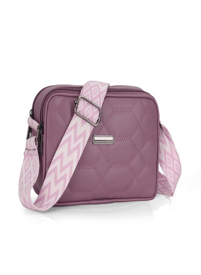 JI ACCESSORIES J I Women’s Quilted Crossbody Sling Bag with Adjustable Geometric Strap - Stylish PU Leather Shoulder Purse for Casual & Travel Use (PURPLE) - Image 2