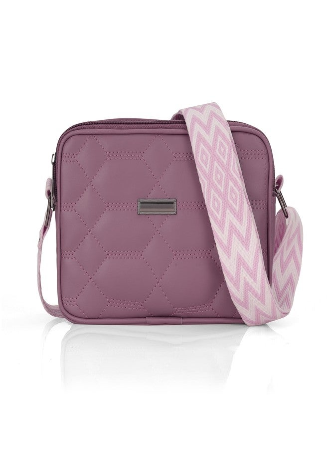 JI ACCESSORIES J I Women’s Quilted Crossbody Sling Bag with Adjustable Geometric Strap - Stylish PU Leather Shoulder Purse for Casual & Travel Use (PURPLE) - Image 1