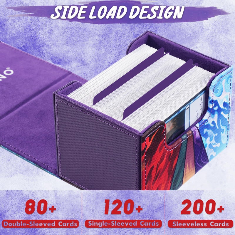 UAONO Card Deck Box for MTG, Trading Cards Storage Box Holds 120+ Sleeved Commander Deck, PU Leather Card Box Suits TCG Magic with 2 Dividers (Black,Lotus) - Image 3