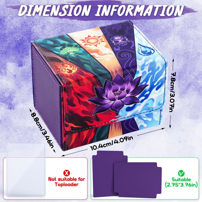 UAONO Card Deck Box for MTG, Trading Cards Storage Box Holds 120+ Sleeved Commander Deck, PU Leather Card Box Suits TCG Magic with 2 Dividers (Black,Lotus) - Image 4