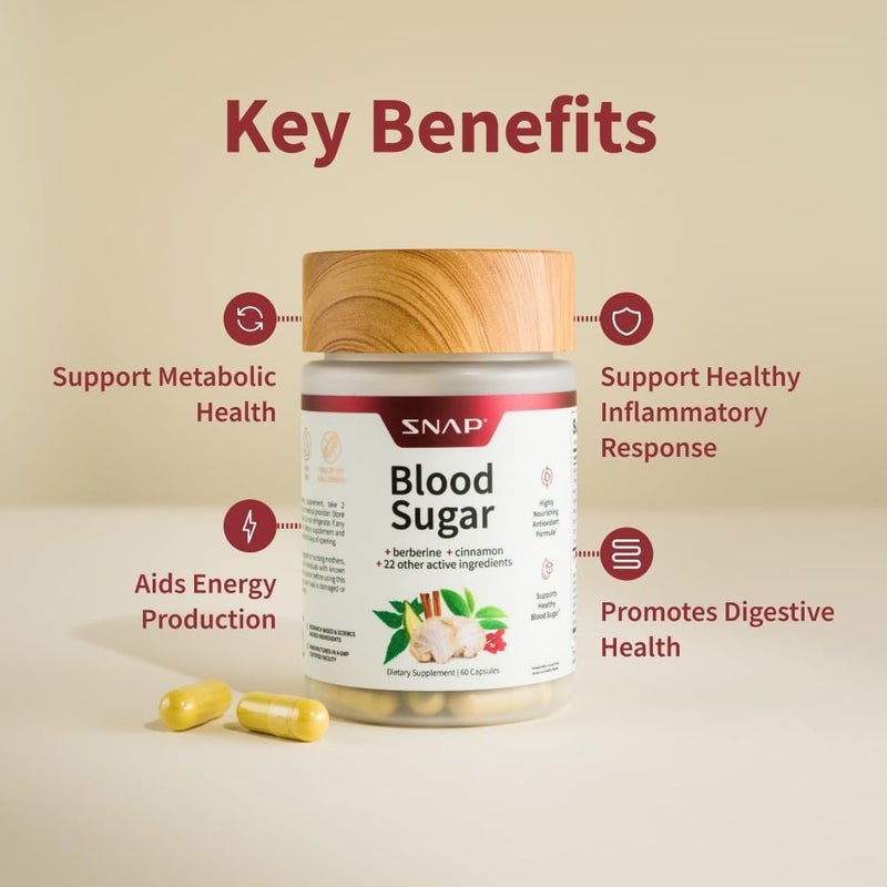 Snap Supplements Blood Sugar Blend with Berberine CoQ10 Cinnamon Alpha Lipoic Acid and Gymnema to Support Healthy Blood Sugar Metabolic Health and Energy Sugar Free 60 Capsules - Image 4