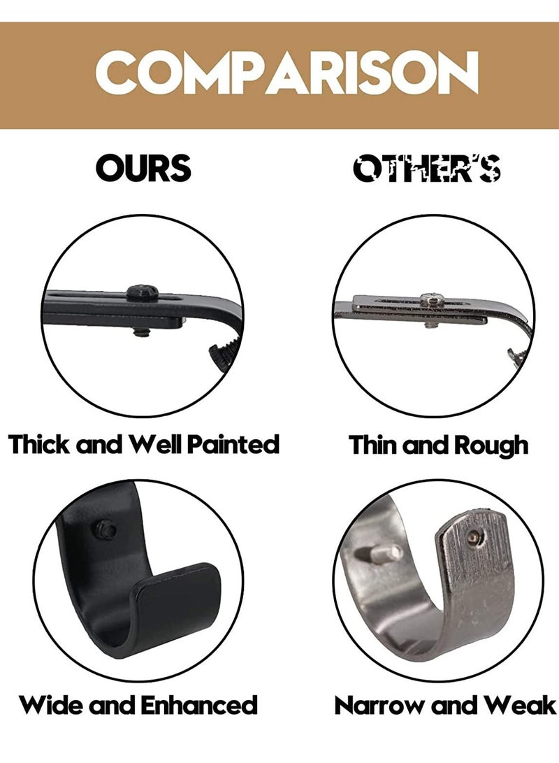 Barakah حامل قضيب الستارة قابل للتعديل يناسب حتى 1 بوصة مجموعة من 6 حوامل قضبان ستارة متينة قابلة للتمديد حامل قضيب ستارة معدني فردي للجدار أسود - Image 4