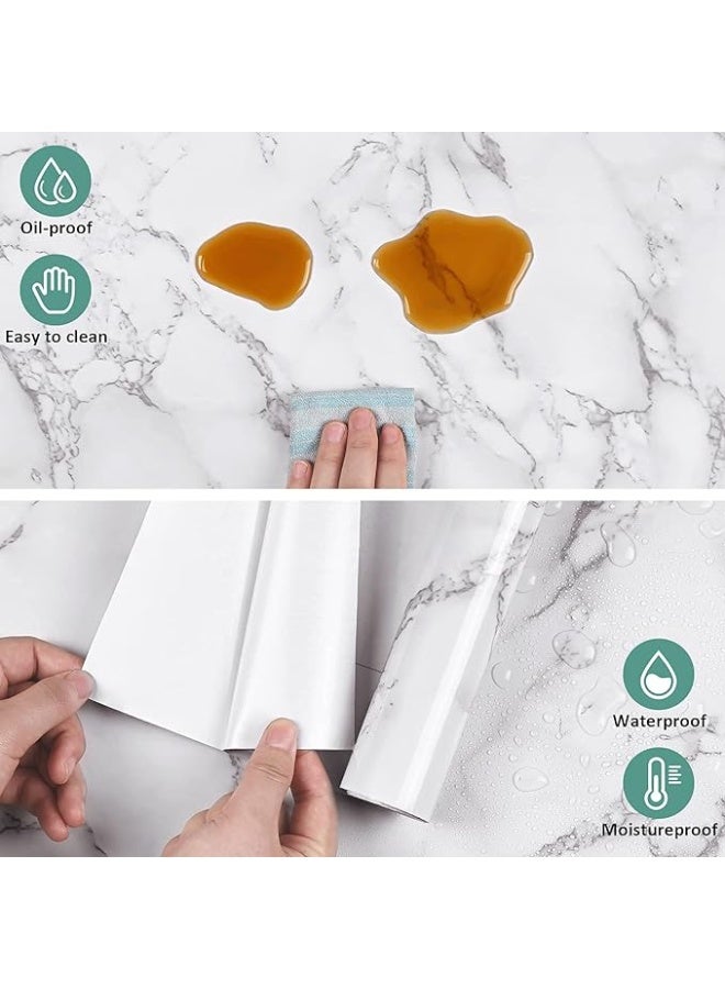 بتيمفم ورق لاصق لامع من الرخام الأبيض مصنوع من مادة البولي إيثيلين تيرفثالات، قابل للتقشير واللصق، مقاوم للماء والزيت، مناسب لأسطح المطبخ والخزائن وتجديد الأثاث (5 أمتار × 40 سم) (النمط 2) - Image 2