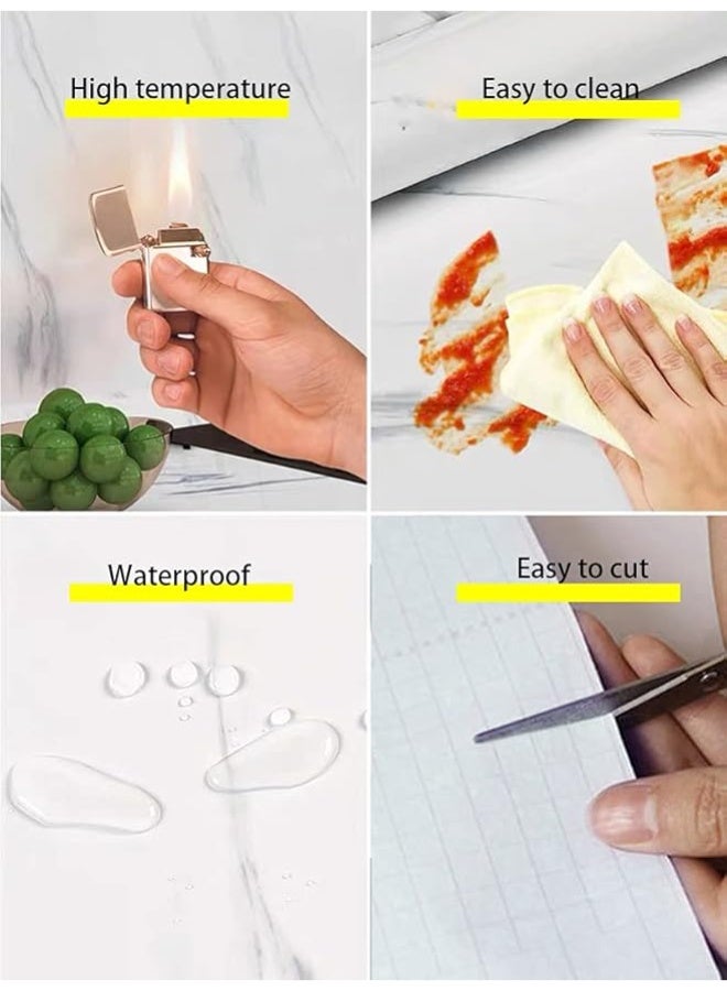 بتيمفم ورق لاصق لامع من الرخام الأبيض مصنوع من مادة البولي إيثيلين تيرفثالات، قابل للتقشير واللصق، مقاوم للماء والزيت، مناسب لأسطح المطبخ والخزائن وتجديد الأثاث (5 أمتار × 40 سم) (النمط 2) - Image 3