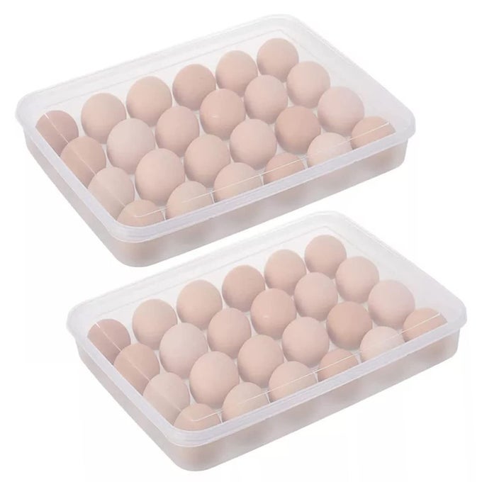 24 GRID EGG STORAGE BOX EGG REFRIGERATOR STORAGE TRAY STACKABLE PLASTIC EGG CONTAINERS FOR FRIDGE KITCHEN SET OF 2