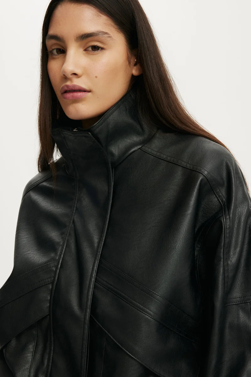 Cotton On  Theo Faux Leather Bomber for Women | Best Price UAE
