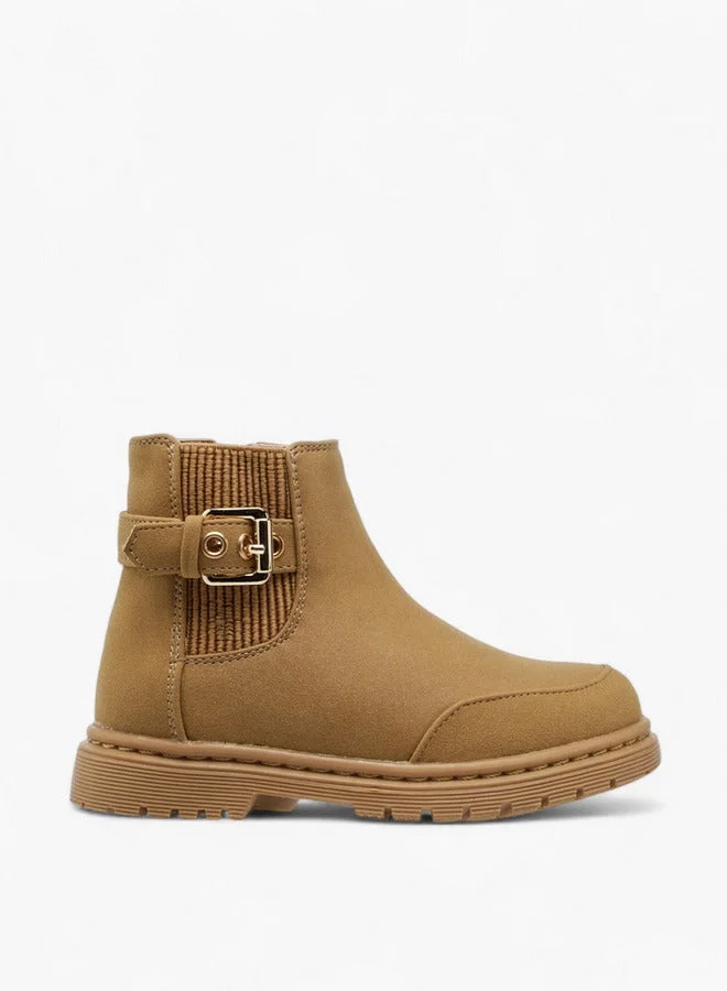 Solid Boots with Zip Closure and Buckle Detail