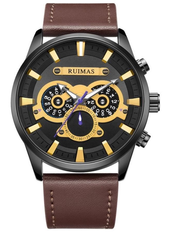 ساعة يد جلدية كوارتز كرونوغراف من Ruimas ذات طراز عسكري