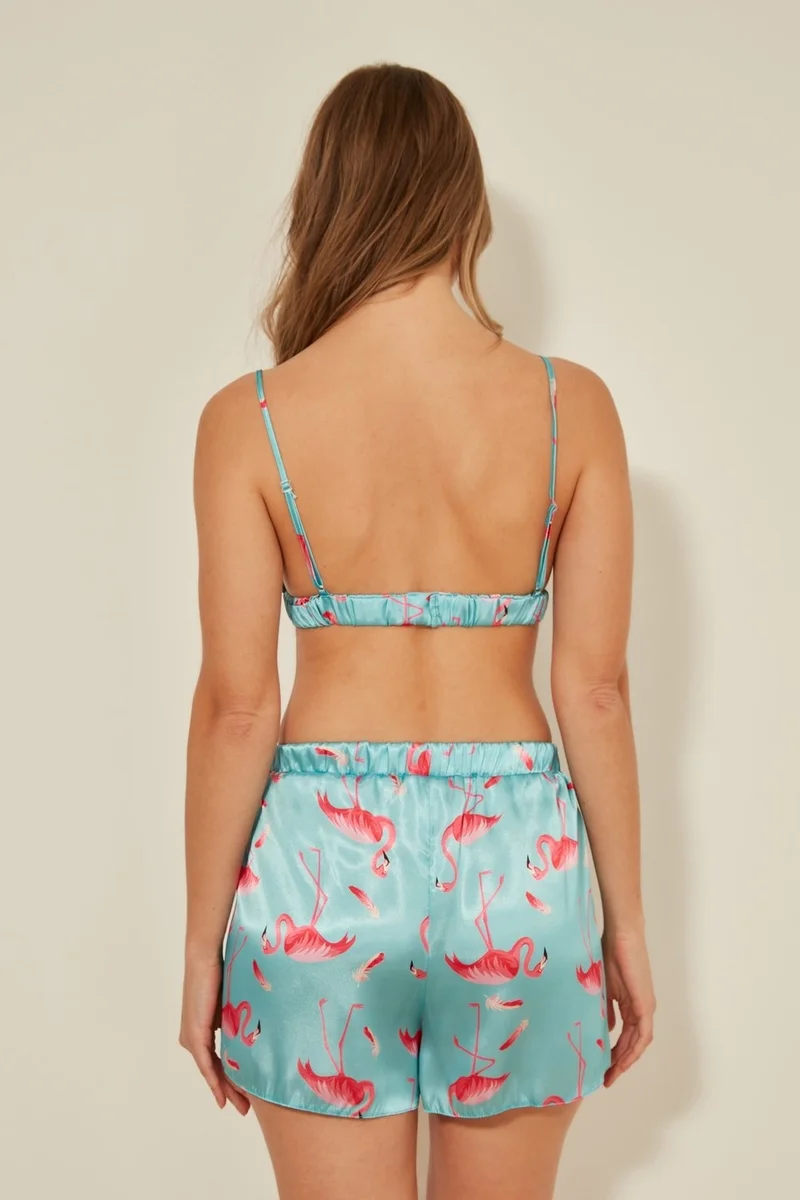 C&city 075 Women's Satin Patterned Bra Shorts Set K-07
