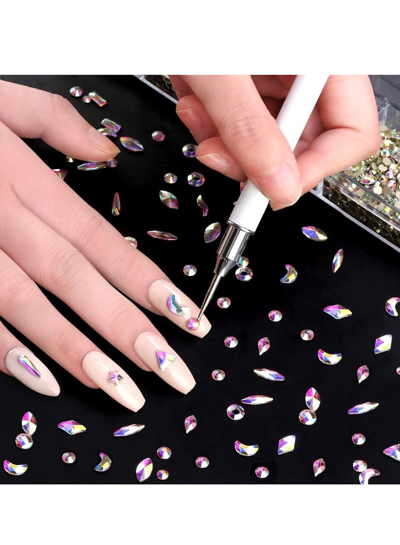 VERONNI Professional AB Crystal Rhinestones with Wax Pen Multi Shapes Glass Rhinestones for Nail Art Craft Mix Sizes Nail Gems Packaged in Storage Box Nail Art Supplies Accessories - Image 2