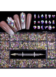 VERONNI Professional AB Crystal Rhinestones with Wax Pen Multi Shapes Glass Rhinestones for Nail Art Craft Mix Sizes Nail Gems Packaged in Storage Box Nail Art Supplies Accessories  - Image 1