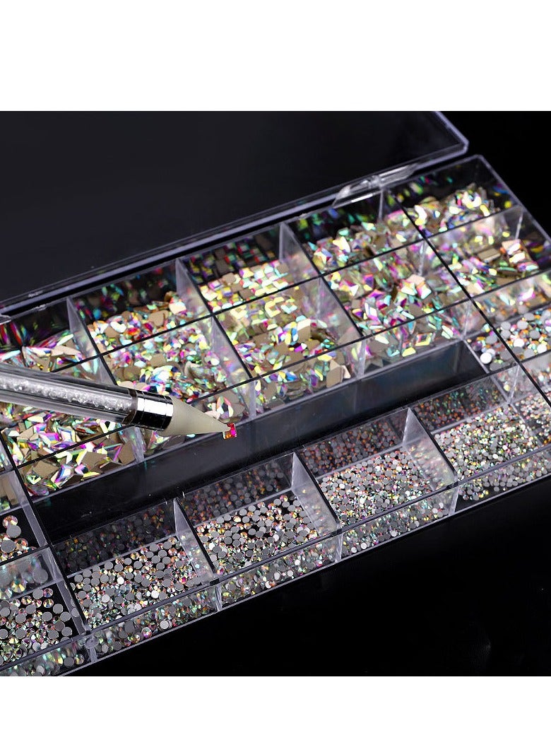 VERONNI Professional AB Crystal Rhinestones with Wax Pen Multi Shapes Glass Rhinestones for Nail Art Craft Mix Sizes Nail Gems Packaged in Storage Box Nail Art Supplies Accessories - Image 5