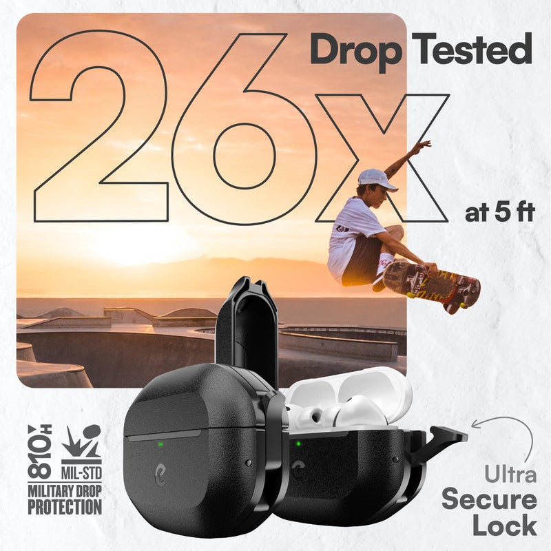 Keybudz for Waterproof AirPods Pro 3 Case with Lock - IP68 Waterproof and Dust Proof, Shockproof Protector, Heavy Duty Rugged Protection, Drop Proof Hard Cover for AirPods Pro 3rd Gen (Carbon Black) - Image 4