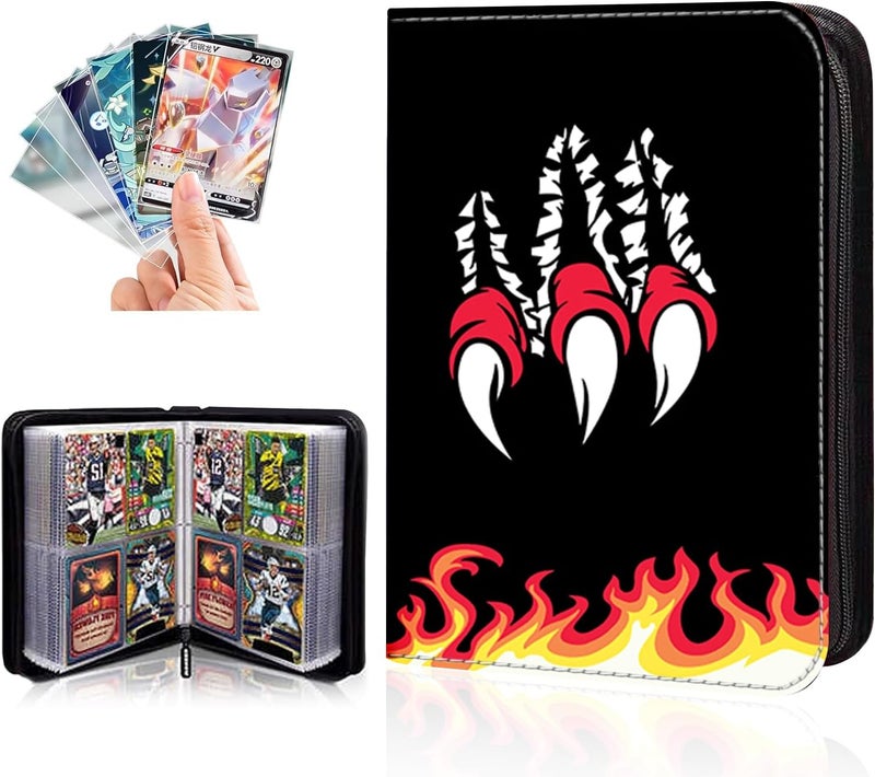 Extalas 100 Bonus Sleeves Included - Trading Card Binder Fits 400+ Cards, 4-Pocket Collector Album Compatible with PTCG, MTG, YGO and Sports Cards - Waterproof PU Leather Card Holder Case (Claw) - Image 1
