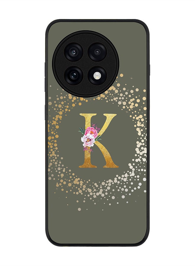 Stylizedd For OnePlus 13R / Ace 5 Pro Case,Slim fit Camera Protection, Shockproof Thin Phone cover  - Custom Monogram Floral - K  (Olive Green ) - Image 1