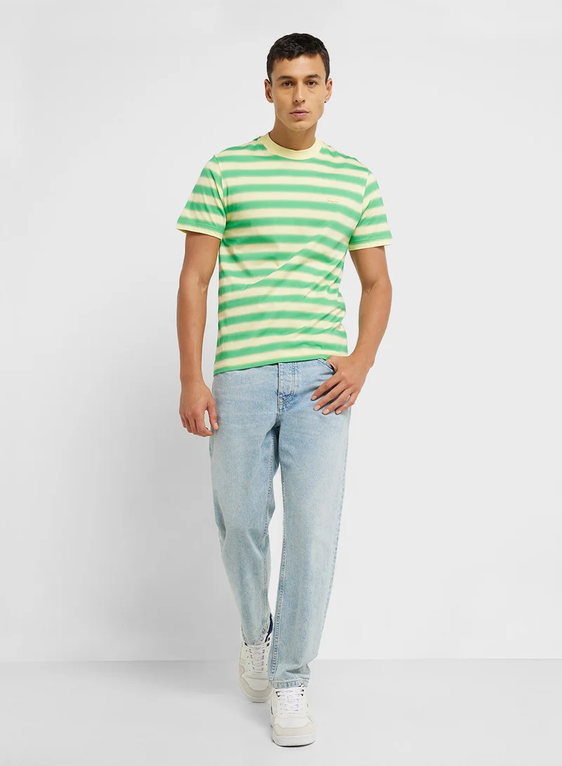LACOSTE Striped Logo Graphic Crew Neck Short Sleeve T-Shirt