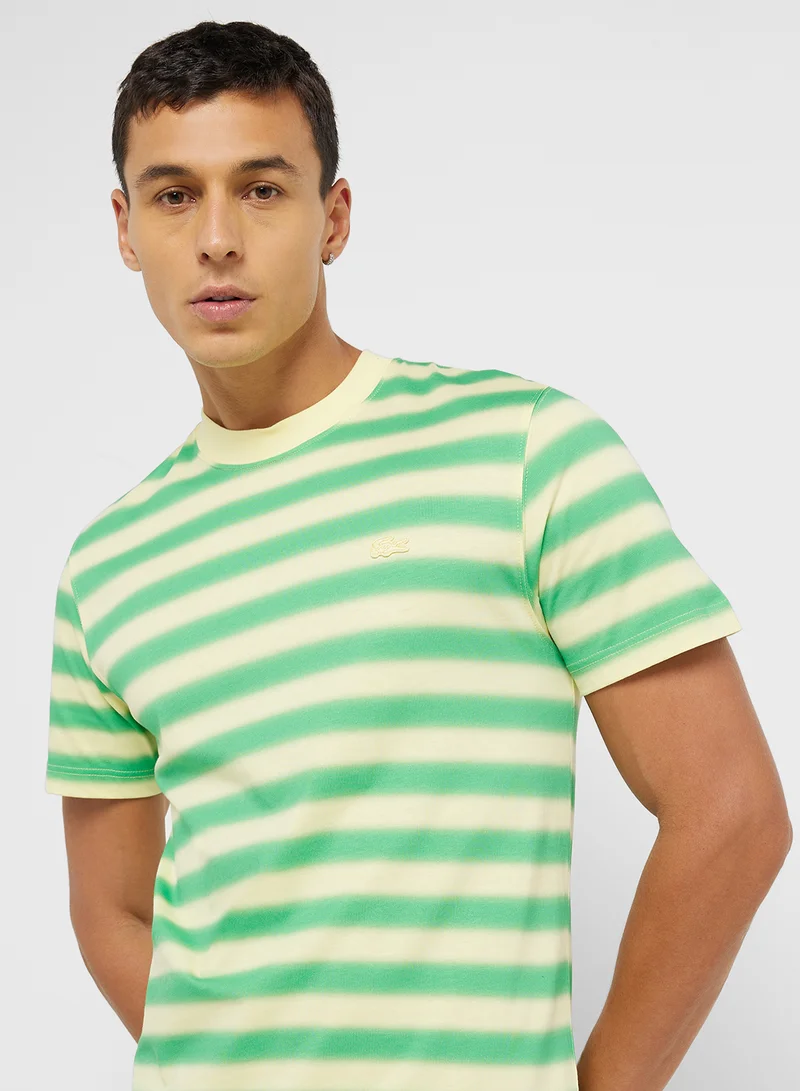 LACOSTE Striped Logo Graphic Crew Neck Short Sleeve T-Shirt