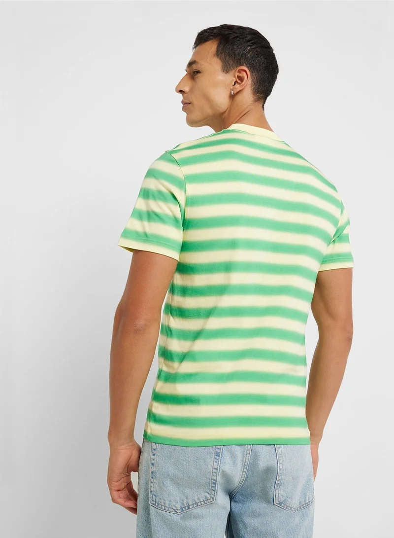 LACOSTE Striped Logo Graphic Crew Neck Short Sleeve T-Shirt