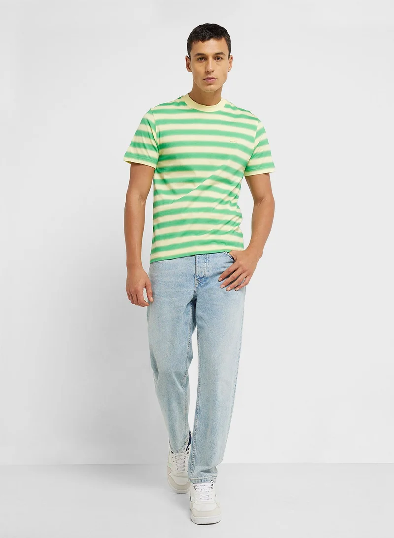 LACOSTE  Striped Logo Graphic Crew Neck Short Sleeve T-Shirt for Men | Best Price UAE