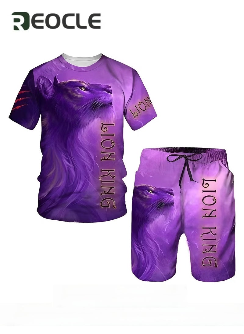 REOCLE Men's 2 Piece Outfits Shorts Tracksuit Real 3D Printed Casual Short Sleeve Crew Neck Suit Vacation Shirt and Shorts Sets  - Image 2