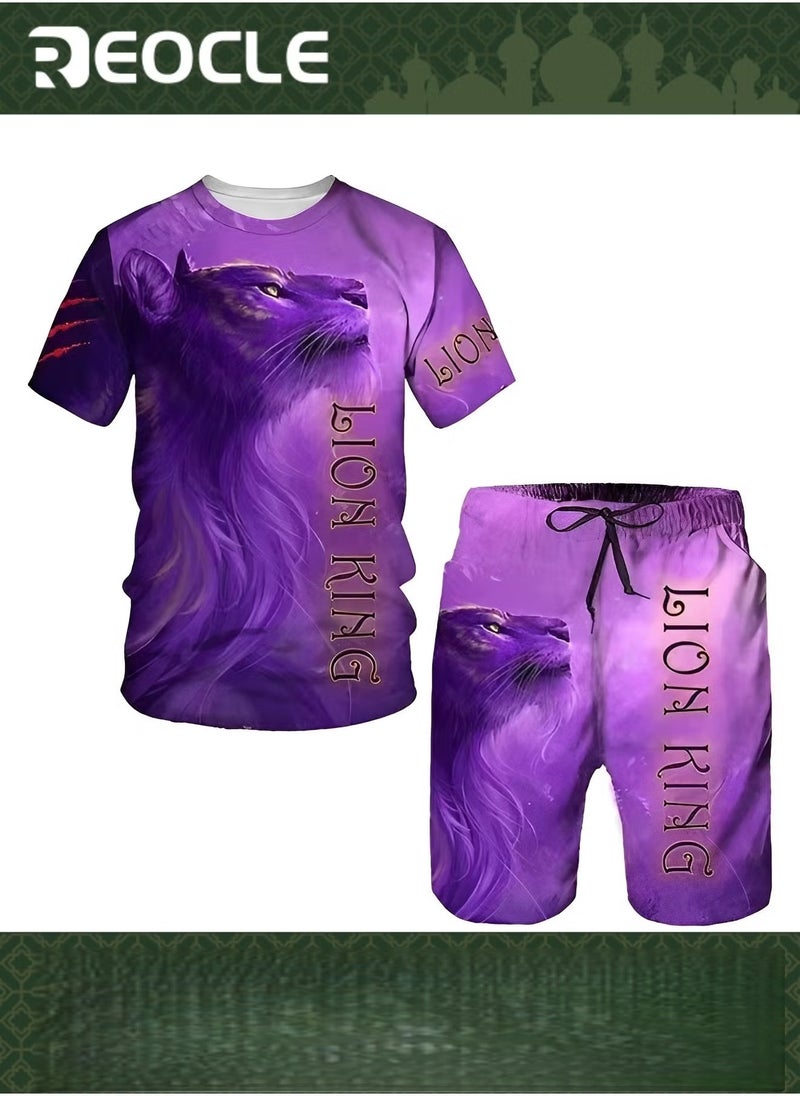 REOCLE Men's 2 Piece Outfits Shorts Tracksuit Real 3D Printed Casual Short Sleeve Crew Neck Suit Vacation Shirt and Shorts Sets  - Image 1