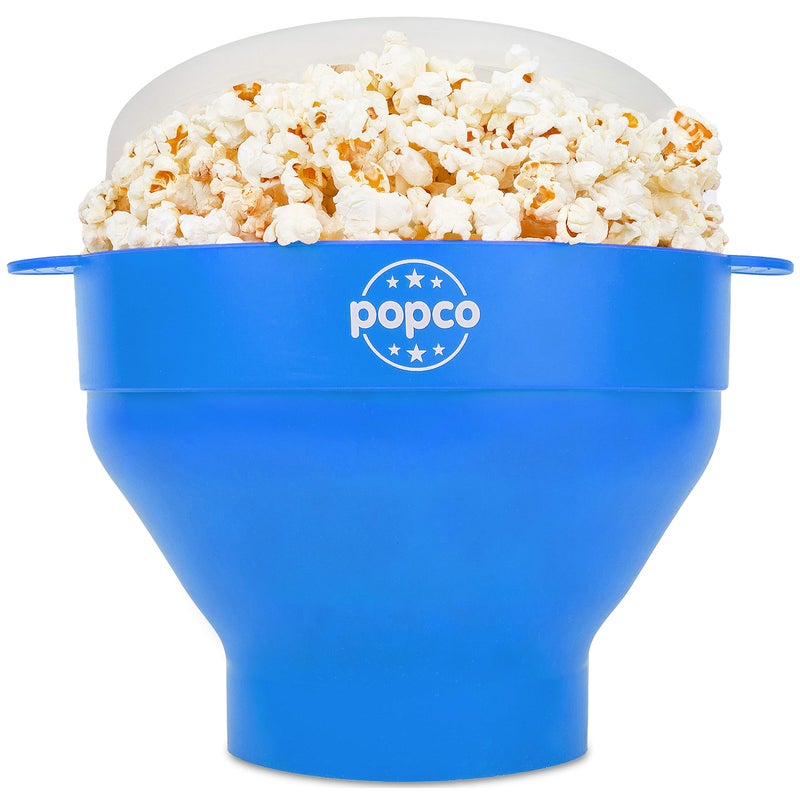 Popco Silicone Popcorn Maker  Microwave Popcorn Popper with Handles  Collapsible Bowl HeatResistant Easy to Clean Ideal for Family Movie Nights 15Cup Capacity  Light Blue