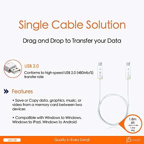 j5create JUC100 Data, Keyboard, and Mouse Sharing/Transfer USB Cable [ Wormhole Switch Windows to Windows ] Transfer Data Between 2 Windows PC - Image 4