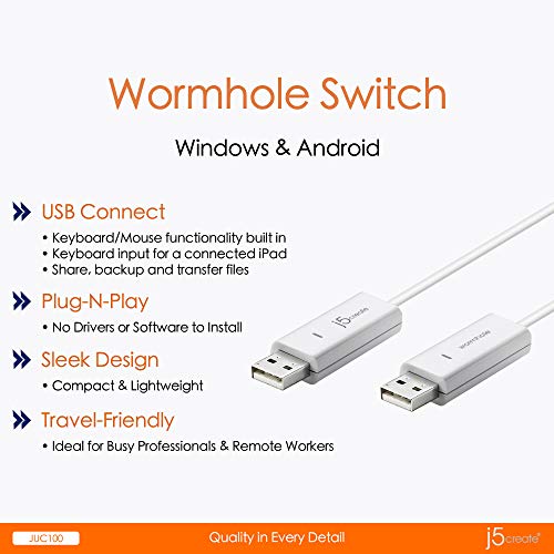 j5create JUC100 Data, Keyboard, and Mouse Sharing/Transfer USB Cable [ Wormhole Switch Windows to Windows ] Transfer Data Between 2 Windows PC - Image 3