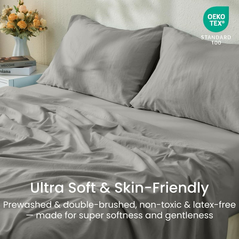 GOKOTTA 4-Pcs Queen Sheet Set, 16 Inch Deep Pocket Queen Sheets with Elastic Corner Straps, Brushed Microfiber Polyester - Hotel Luxury, Ultra Soft, Breathable, Anti-Rip, Wrinkle-Free - Grey - Image 5