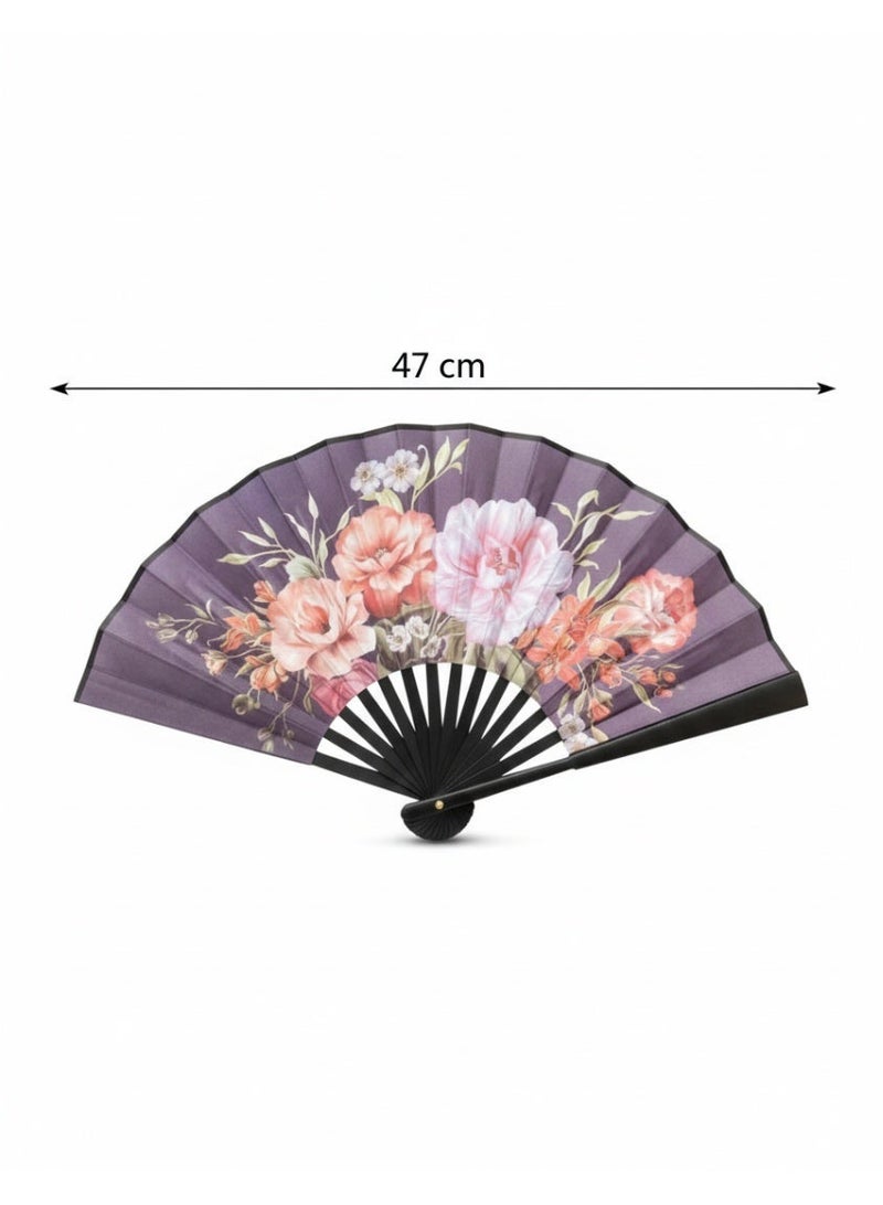 Hand Fan High Quality of Durable Leather Double-Sided Folding Flower Pattern Easy to Carry for Weddings, Party Favors, Performances, Dances, Home Decorations, Festivals, Gifts (Dark Purple) - Image 4