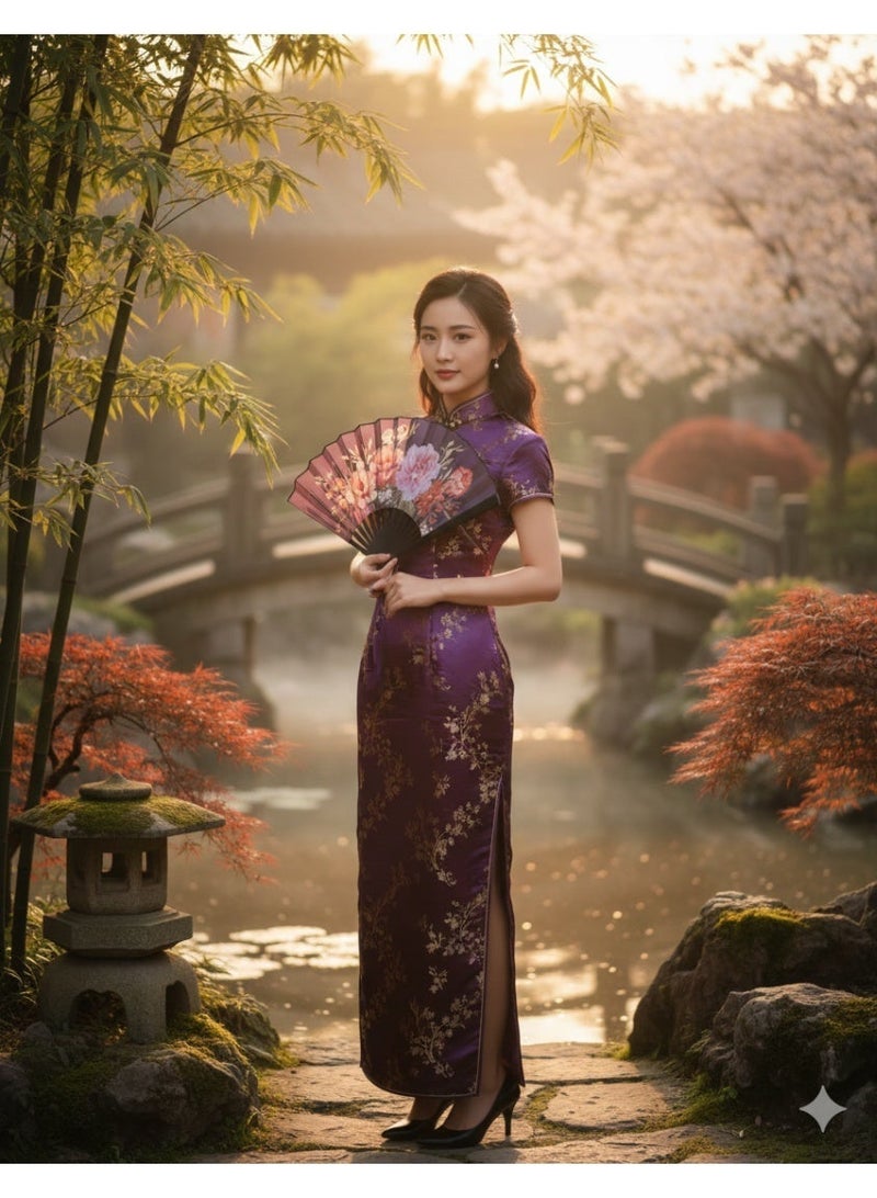 Hand Fan High Quality of Durable Leather Double-Sided Folding Flower Pattern Easy to Carry for Weddings, Party Favors, Performances, Dances, Home Decorations, Festivals, Gifts (Dark Purple) - Image 5