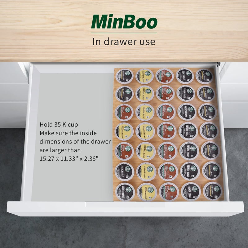 MinBoo BamBoo k cup holder Drawer or Countertop k cup Organizer Coffee Pod Holder Hold 35 Coffee Pod Storage Kcup coffee pods holder for coffee station Office and Kitchen k cup storage - Image 2