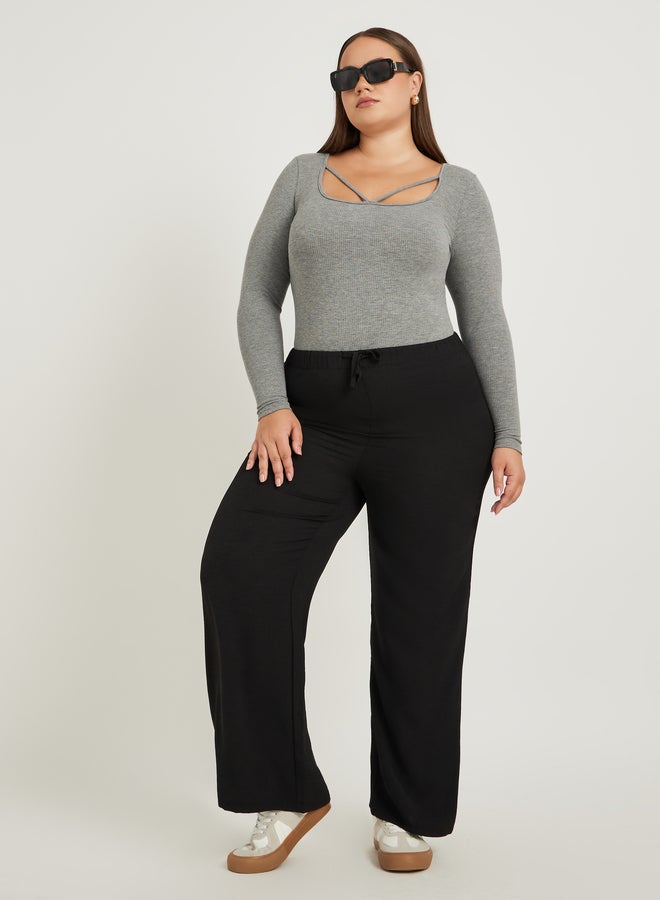 Styli Plus Size No Waistband Wide Leg Pants with Drawstring - Image 1