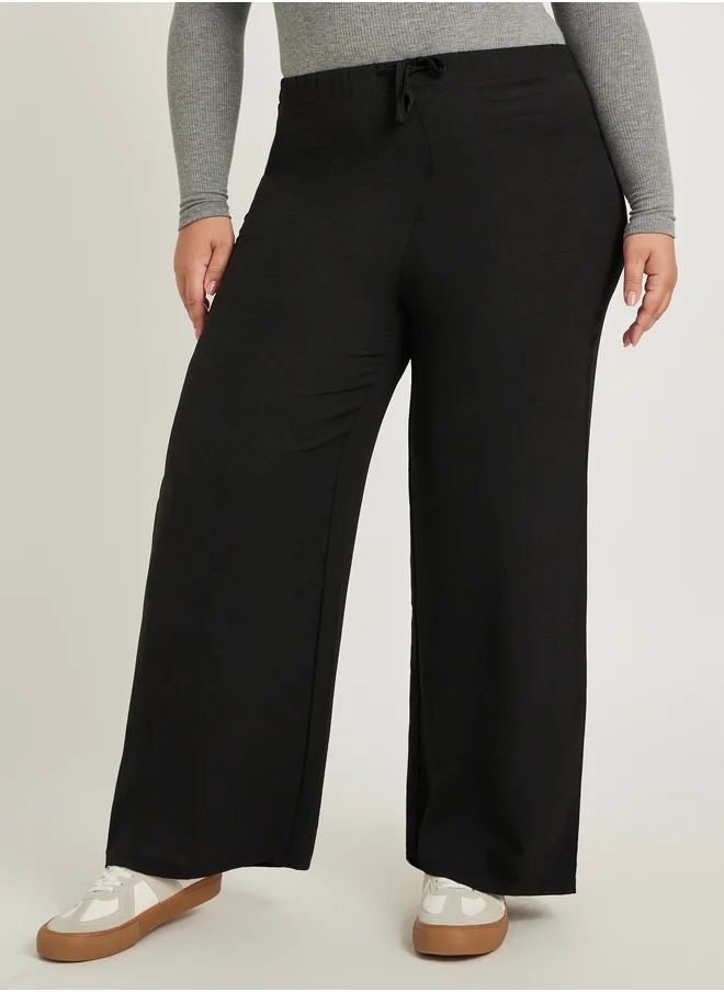 ستايلي Plus Size No Waistband Wide Leg Pants with Drawstring