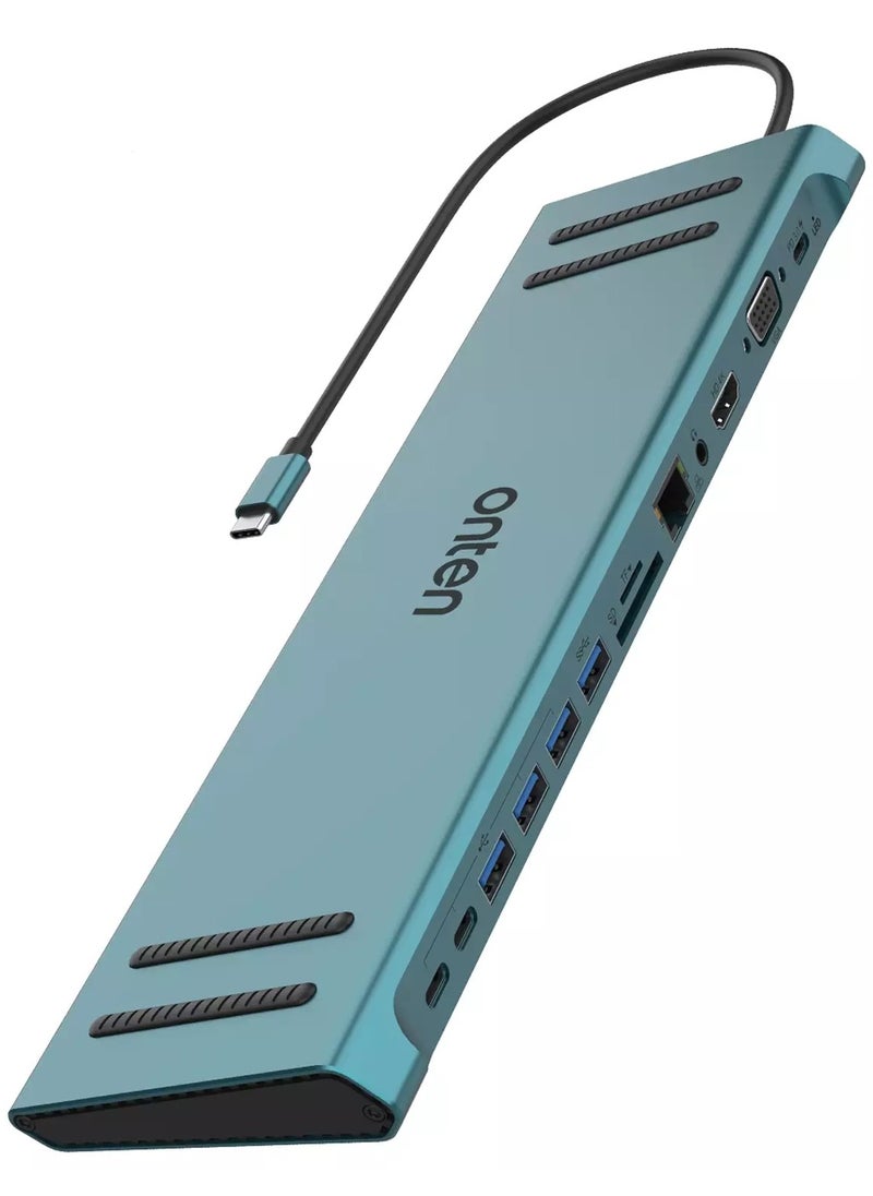 أونتن - 13 في 1 USB C Docking Station ، USB C Network Hub مع HDMI VGA PD (3.0) ، 4 * USB ، 2 * USB C ، 10 / 100M Gigabit ، حامل الكمبيوتر المحمول لجهاز MacBook iPad Surface pro والمزيد من أجهزة الكمبيوتر المح - Image 1