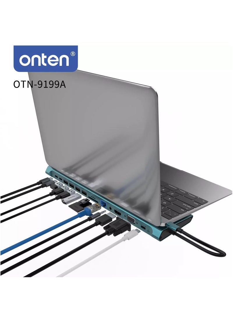أونتن - 13 في 1 USB C Docking Station ، USB C Network Hub مع HDMI VGA PD (3.0) ، 4 * USB ، 2 * USB C ، 10 / 100M Gigabit ، حامل الكمبيوتر المحمول لجهاز MacBook iPad Surface pro والمزيد من أجهزة الكمبيوتر المح - Image 1