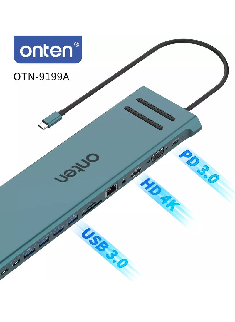 أونتن - 13 في 1 USB C Docking Station ، USB C Network Hub مع HDMI VGA PD (3.0) ، 4 * USB ، 2 * USB C ، 10 / 100M Gigabit ، حامل الكمبيوتر المحمول لجهاز MacBook iPad Surface pro والمزيد من أجهزة الكمبيوتر المح - Image 1