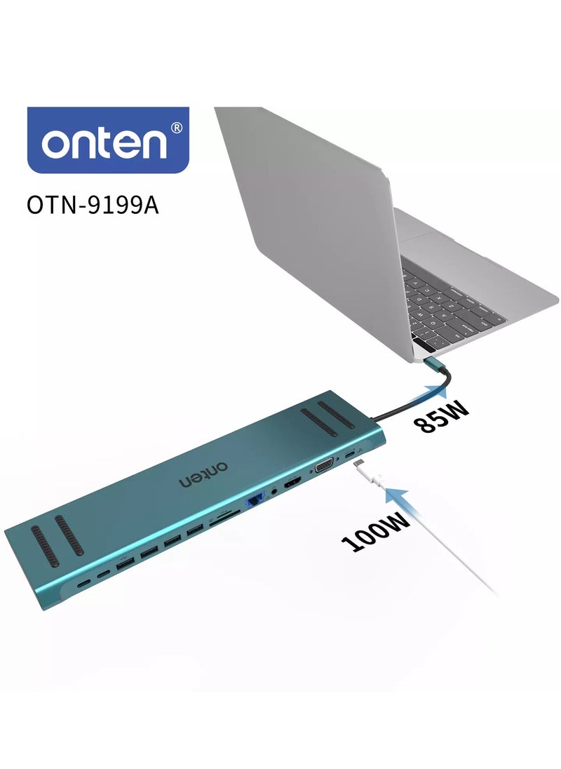 أونتن - 13 في 1 USB C Docking Station ، USB C Network Hub مع HDMI VGA PD (3.0) ، 4 * USB ، 2 * USB C ، 10 / 100M Gigabit ، حامل الكمبيوتر المحمول لجهاز MacBook iPad Surface pro والمزيد من أجهزة الكمبيوتر المح - Image 1