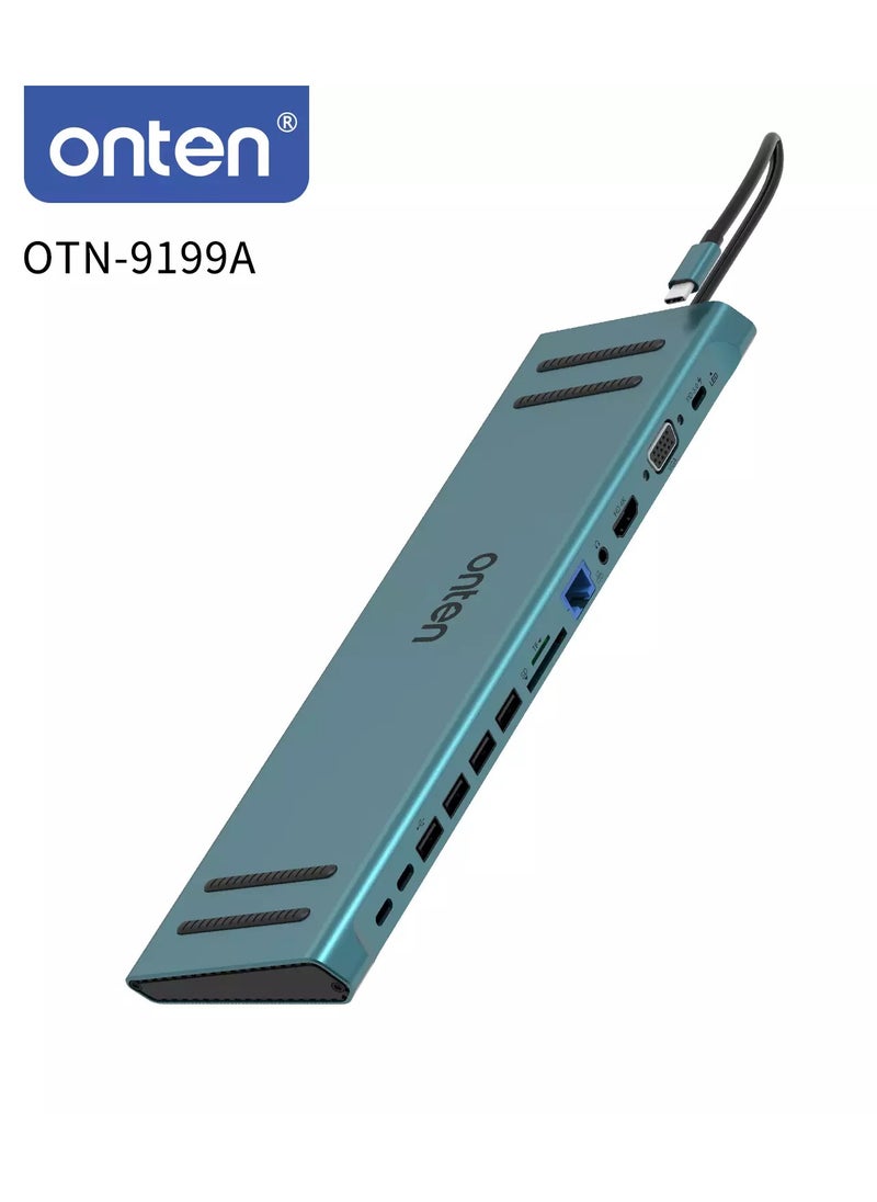 أونتن - 13 في 1 USB C Docking Station ، USB C Network Hub مع HDMI VGA PD (3.0) ، 4 * USB ، 2 * USB C ، 10 / 100M Gigabit ، حامل الكمبيوتر المحمول لجهاز MacBook iPad Surface pro والمزيد من أجهزة الكمبيوتر المح - Image 1