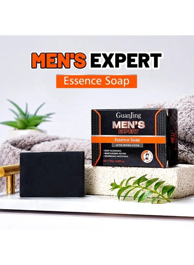 GUANJING صابون إيسنس للرجال 120 جرام - تنظيف عميق وترطيب وإصلاح وتغذية وتفتيح البشرة - صابون منعش ورقيق ورغوة كثيفة تقلل التجاعيد وتزيل الأوساخ - صابون تنظيف الوجه والجسم للرجال - Image 2