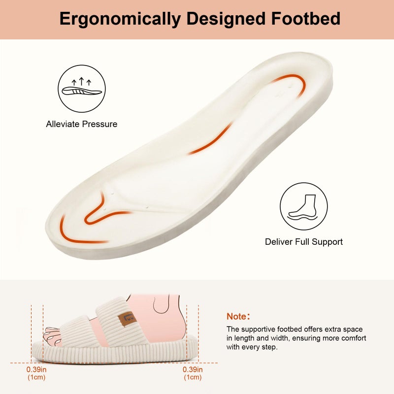 LongBay Slippers for Women Memory Foam Open Toe Slide Indoor House Shoes Slip On Bedroom Comfy Gift Beige, 9-10 - Image 4