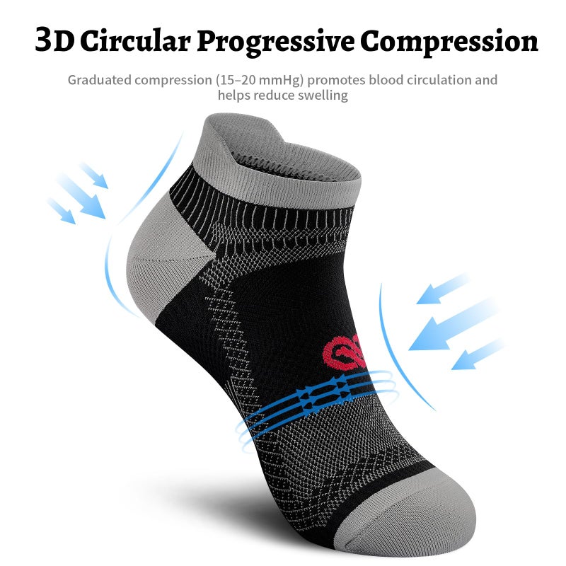 PAPLUS Compression Running Socks (6 Pairs) for Men and Women, Low Cut No Show Running Ankle CompressionSocks with Arch Support for Plantar Fasciitis, Cyling, Athletic, Flight, Travel, Nurses. Black S/M - Image 4