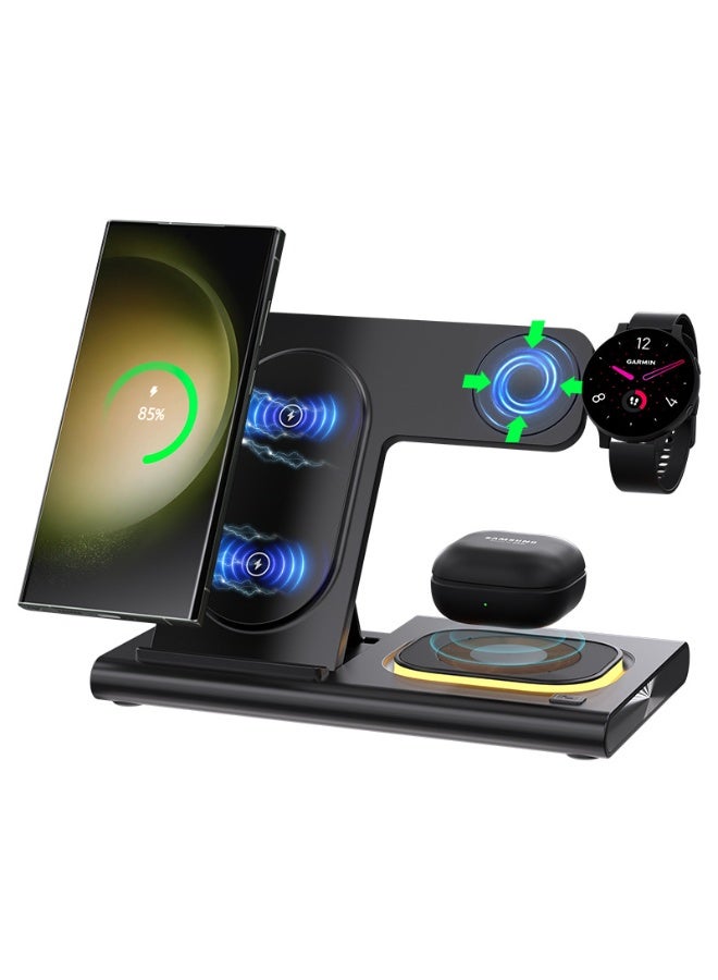 TEXEEM 4-in-1 Foldable Magnetic Wireless Charging Station, QC4.0 Fast Charging Stand for Phone, Watch and Earbuds, Black - Image 3