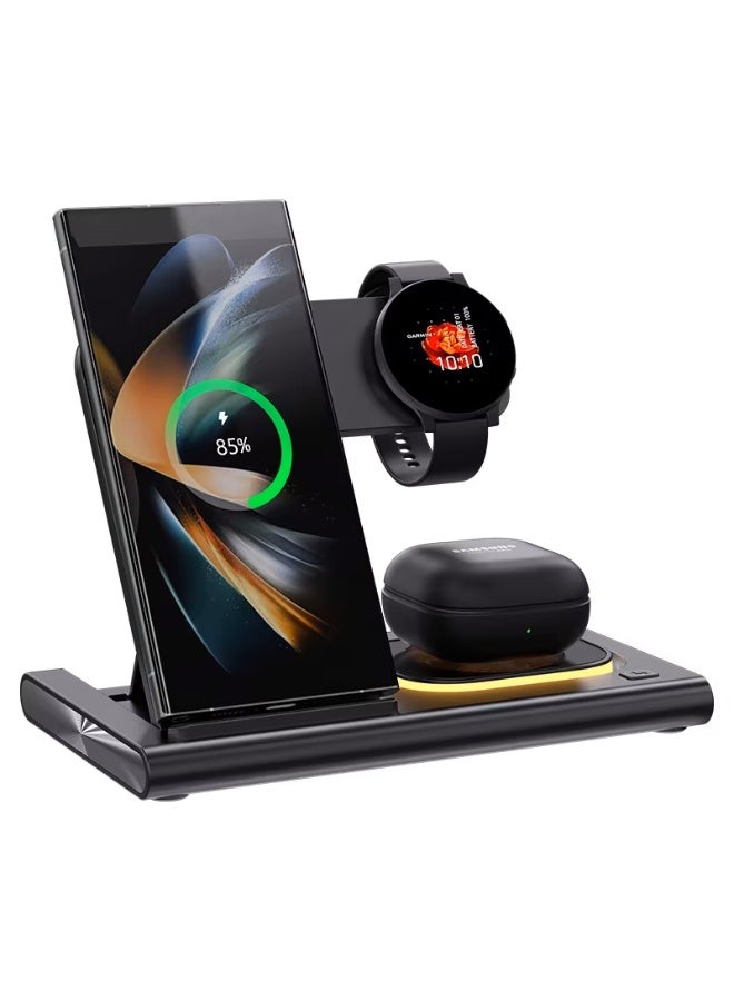 TEXEEM 4-in-1 Foldable Magnetic Wireless Charging Station, QC4.0 Fast Charging Stand for Phone, Watch and Earbuds, Black - Image 2