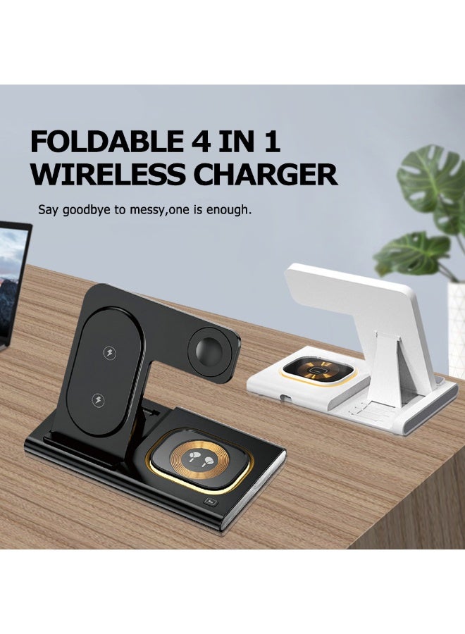 TEXEEM 4-in-1 Foldable Magnetic Wireless Charging Station, QC4.0 Fast Charging Stand for Phone, Watch and Earbuds, Black - Image 4