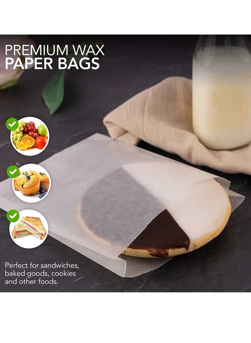 SYOSI Paper Sandwich Bags Bulk Wax Paper (100 Pack) 7" x 6" x 1" Wet Wax Paper Bags - Food Grade Grease Resistant Wax Bags - White Glassine Bags - Paper Bags for Bakery Cookies, Candy, Snacks - Image 4