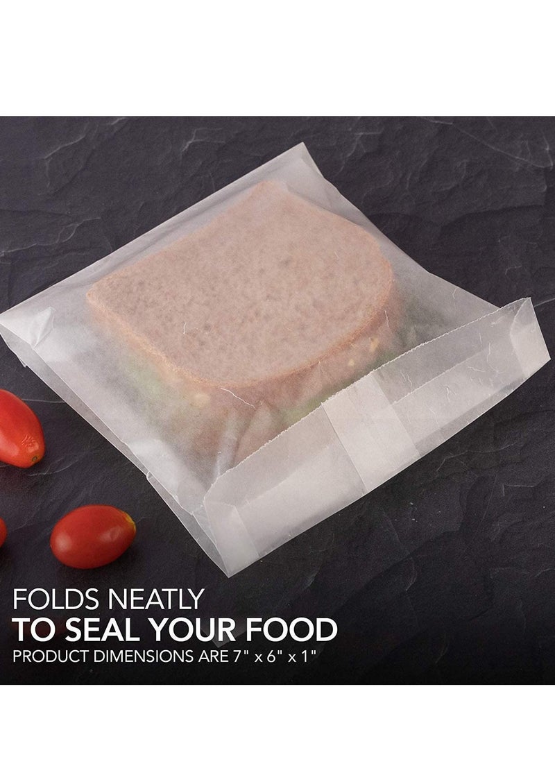 SYOSI Paper Sandwich Bags Bulk Wax Paper (100 Pack) 7" x 6" x 1" Wet Wax Paper Bags - Food Grade Grease Resistant Wax Bags - White Glassine Bags - Paper Bags for Bakery Cookies, Candy, Snacks - Image 3
