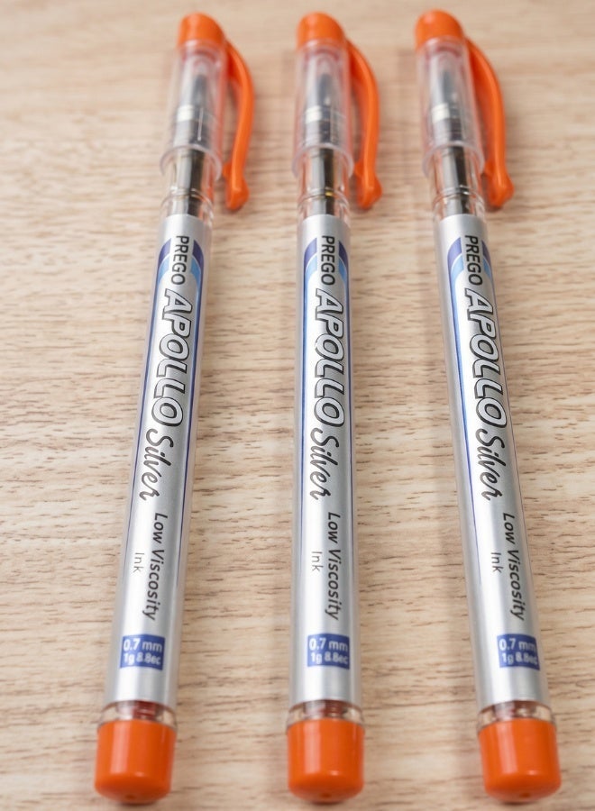 PREGO Apollo Silver Ballpoint Pen Set 3 Pieces Pack Red Ink 0.7mm Tip Low Viscosity Ink For Ultra Smooth And Precise Writing Premium School And Office Stationery - Image 2