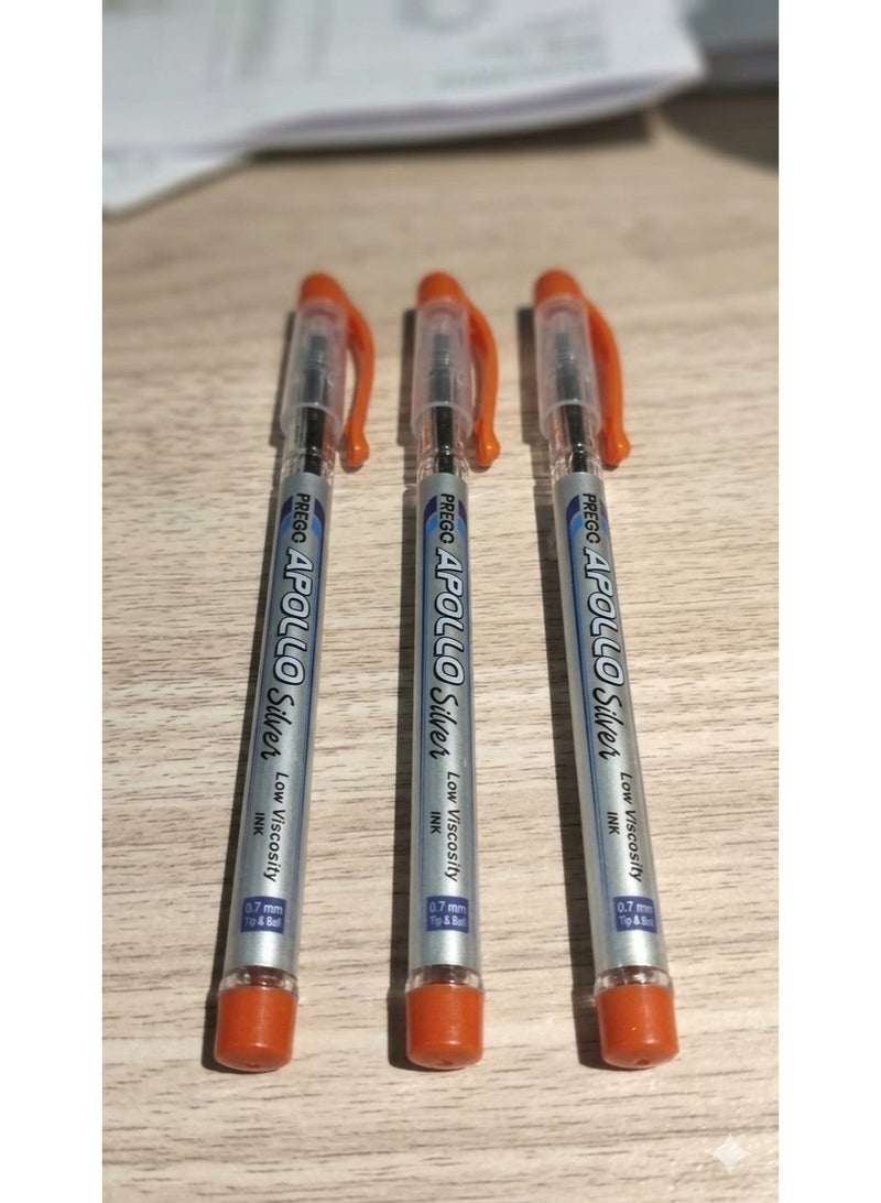 PREGO Apollo Silver Ballpoint Pen Set 3 Pieces Pack Red Ink 0.7mm Tip Low Viscosity Ink For Ultra Smooth And Precise Writing Premium School And Office Stationery - Image 3