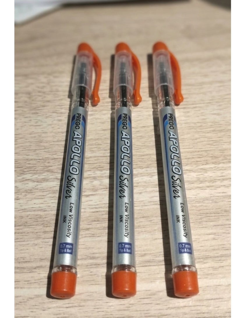 PREGO Apollo Silver Ballpoint Pen Set 3 Pieces Pack Red Ink 0.7mm Tip Low Viscosity Ink For Ultra Smooth And Precise Writing Premium School And Office Stationery - Image 1